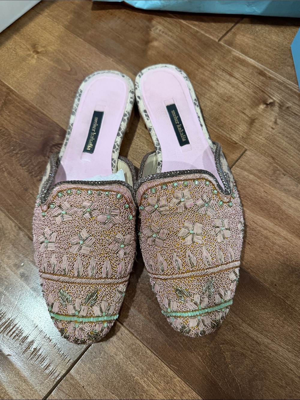 Meher Kakalia Pink Slip-On Embroidered Mules